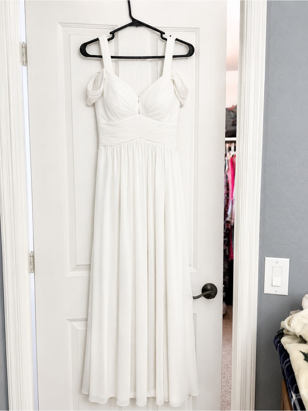 Lulu's White Off-Shoulder Empire Waist Maxi Dress